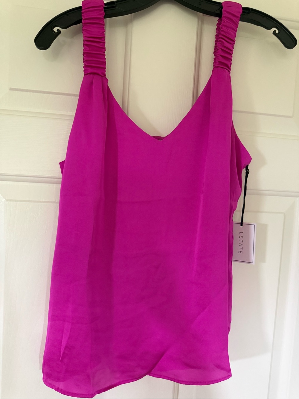 1. State Ruched Strap V-Neck Camisole in Fuchsia